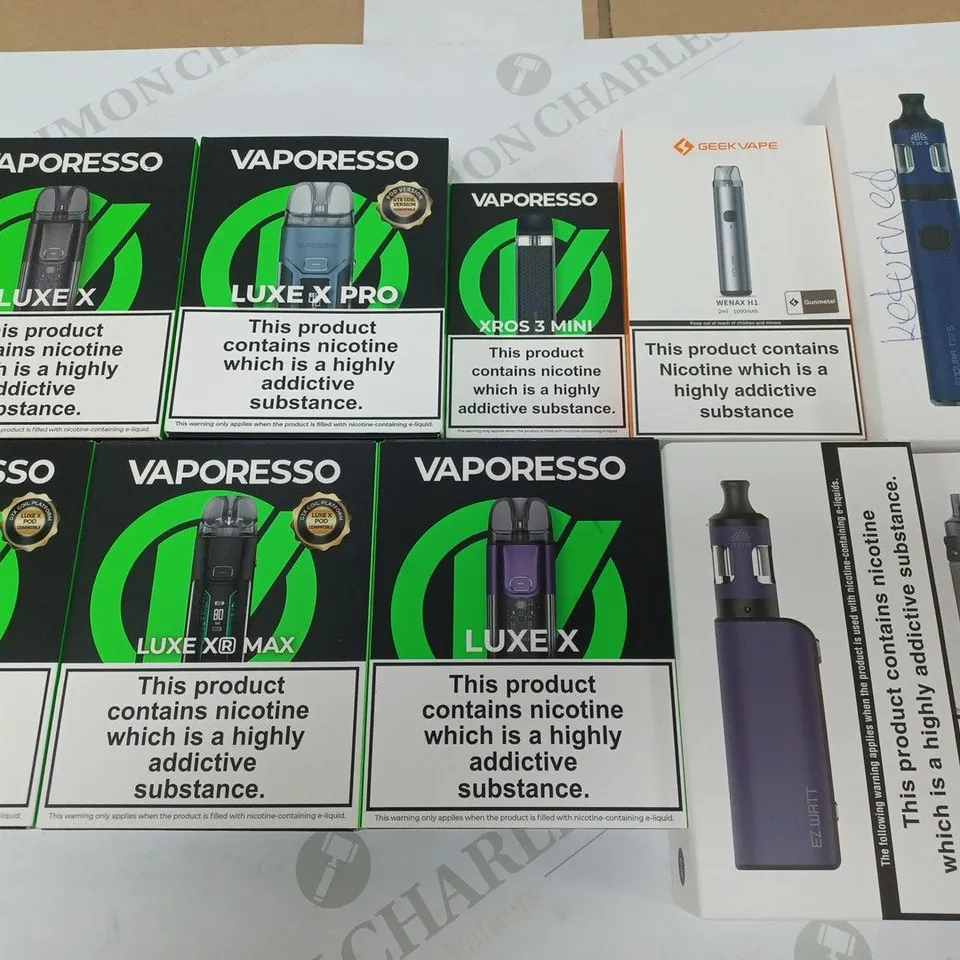 LOT OF 16 ASSORTED E-CIGS TO INCLUDE VAPORESSO, GEEKVAPE AND VOOPOO