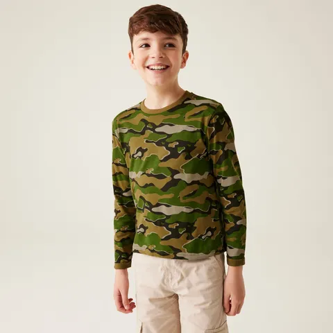 BRAND NEW REGATTA KIDS' WENBIE III GRAPHIC T-SHIRT IN NEPHRITE GREEN CAMO PRINT SIZE UK 5-6 YEARS