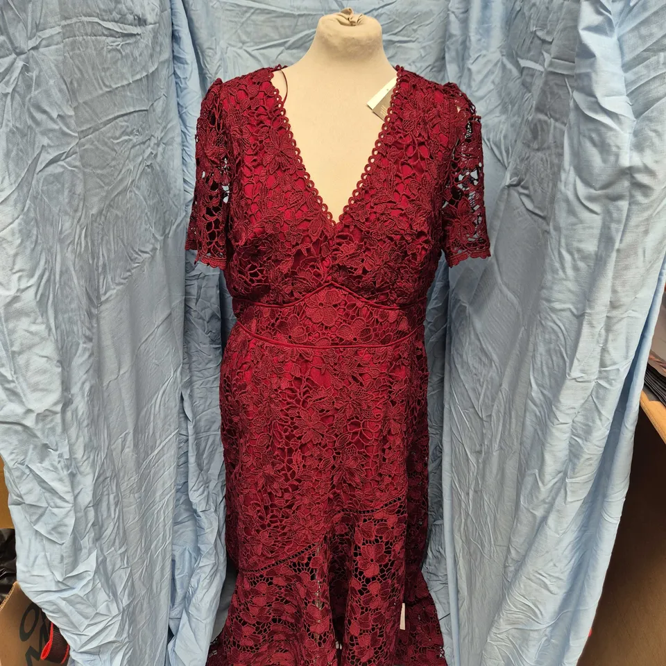MONSOON BURGUNDY LACE DRESS, WOMEN'S, UK 16 (EU 44, US 12)
