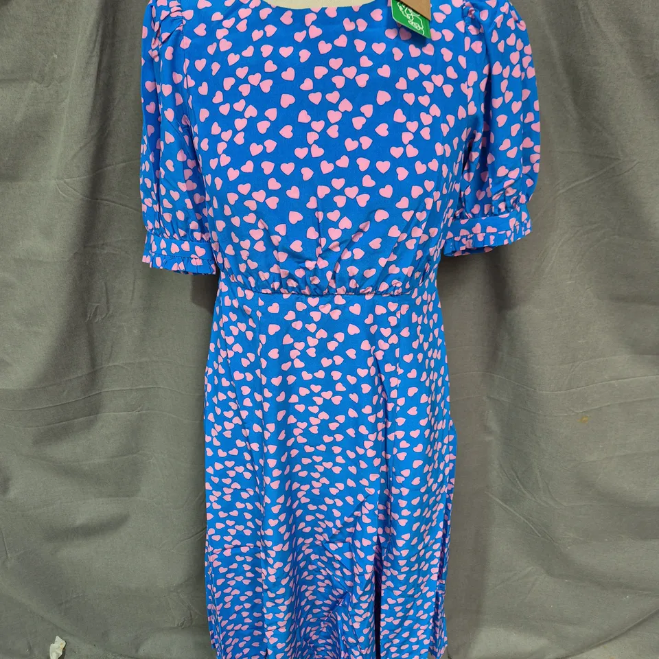 BODEN WOMEN'S BLUE HEART PRINT DRESS – UK 6P