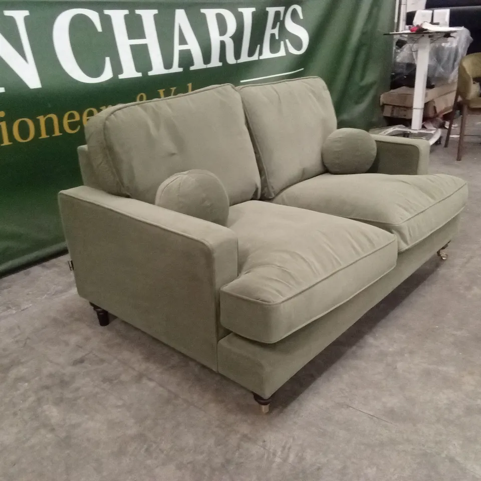 QUALITY DESIGNER ADDISON 2 SEATER KHAKI GREEN VELVET SOFA