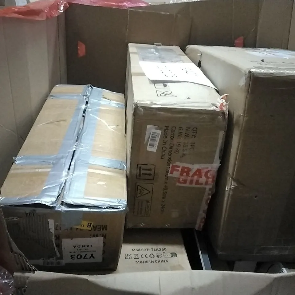 PALLET OF HOUSEHOLD ITEMS TO INCLUDE WALKING VIBRATION PAD, ARTIFICIAL PLANT,LED BATTEN LIGHT,YOGA MATT AND OTHER ASSORTED ITEMS...