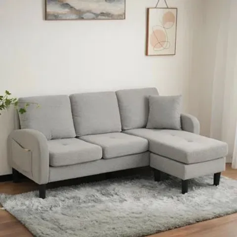 BOXED L-SHAPE 3-SEATER SOFA -GREY- (2 BOXES)