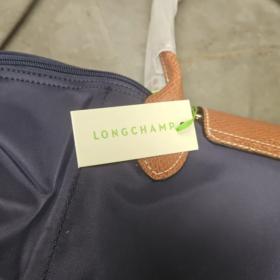 LONGCHAMP NAVY TOTE BAG WITH LEATHER TRIM 