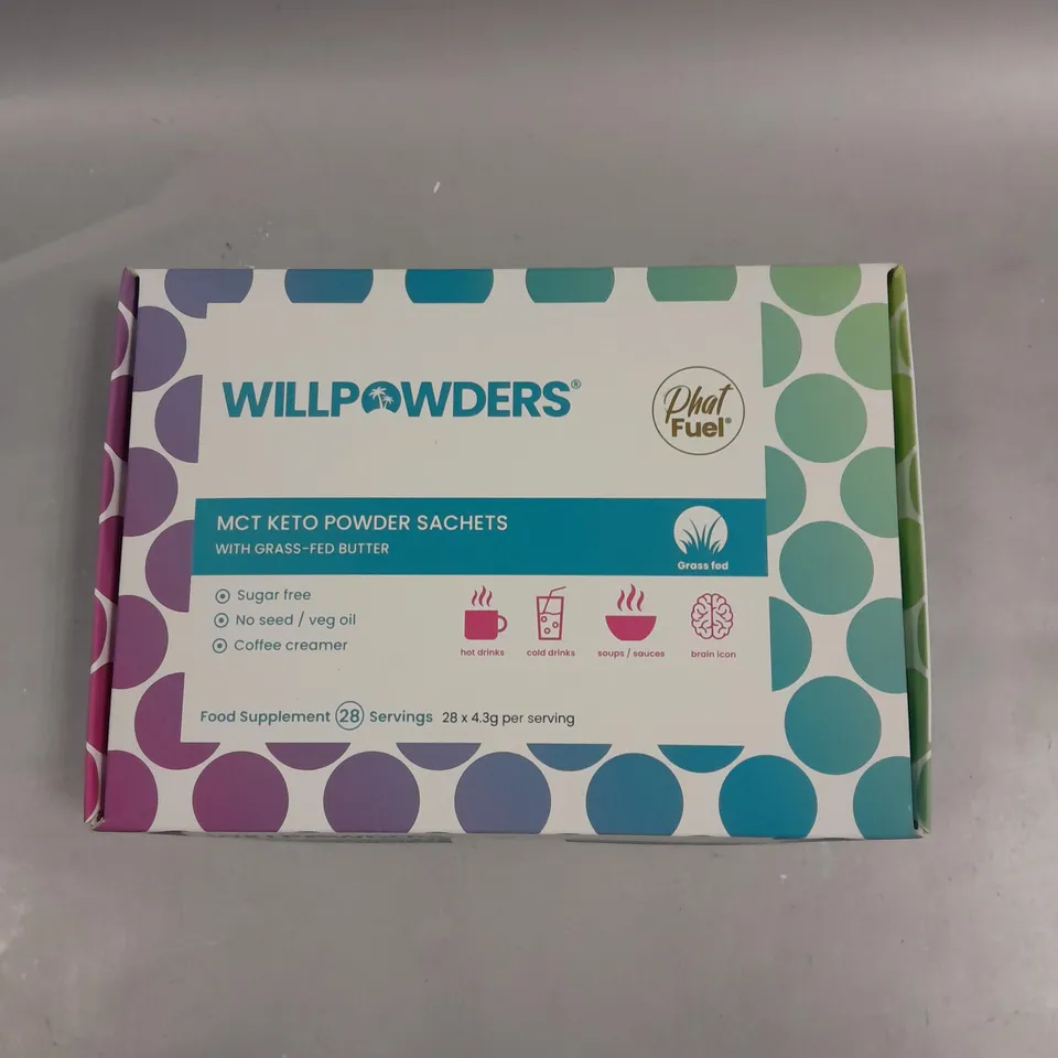 BOXED SEALED WILLPOWDERS MCT KETO POWDER SACHETS - 28 X 4.3G