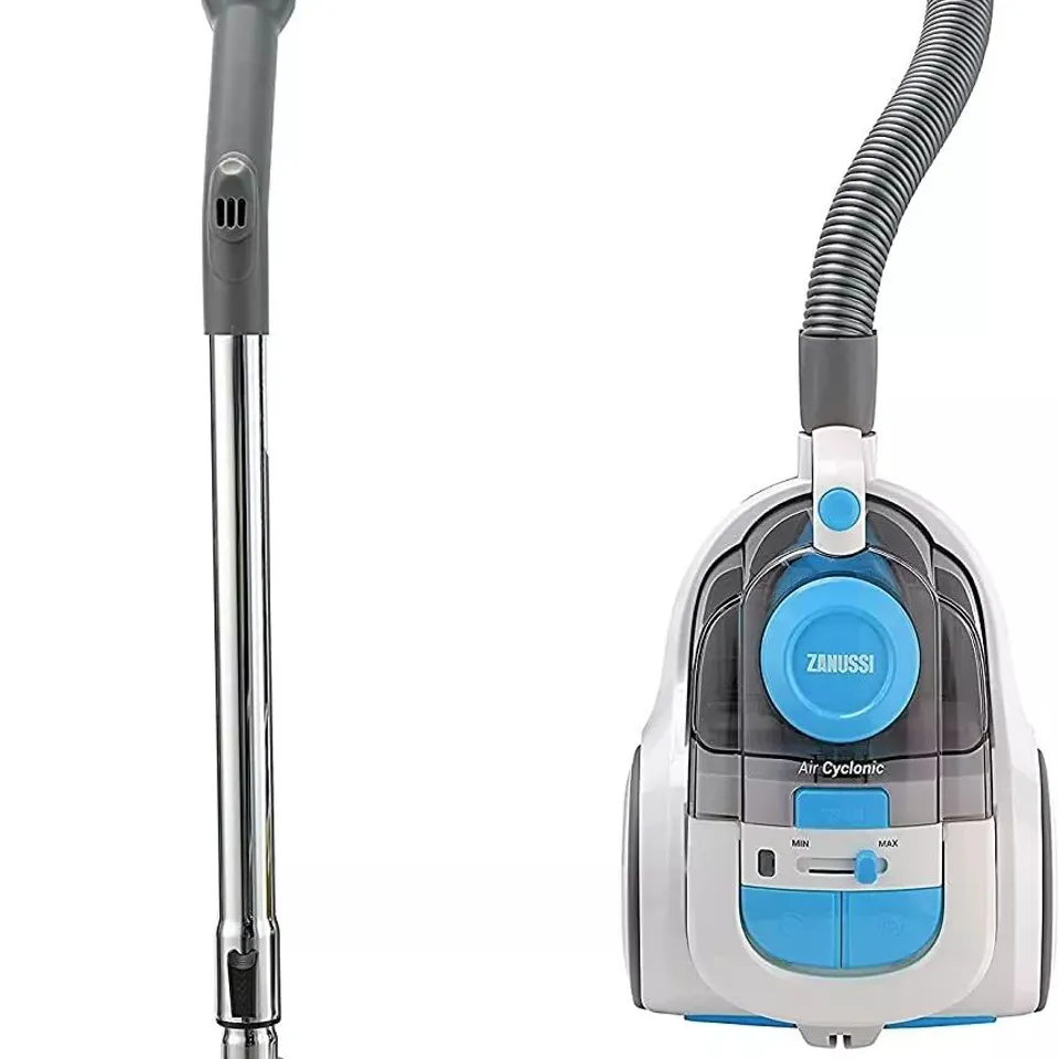 BOXED ZANUSSI PET BAGLESS CYCLONIC VACUUM CLEANER WITH PET HAIR TOOL WHITE BLUE 2.5L 600W