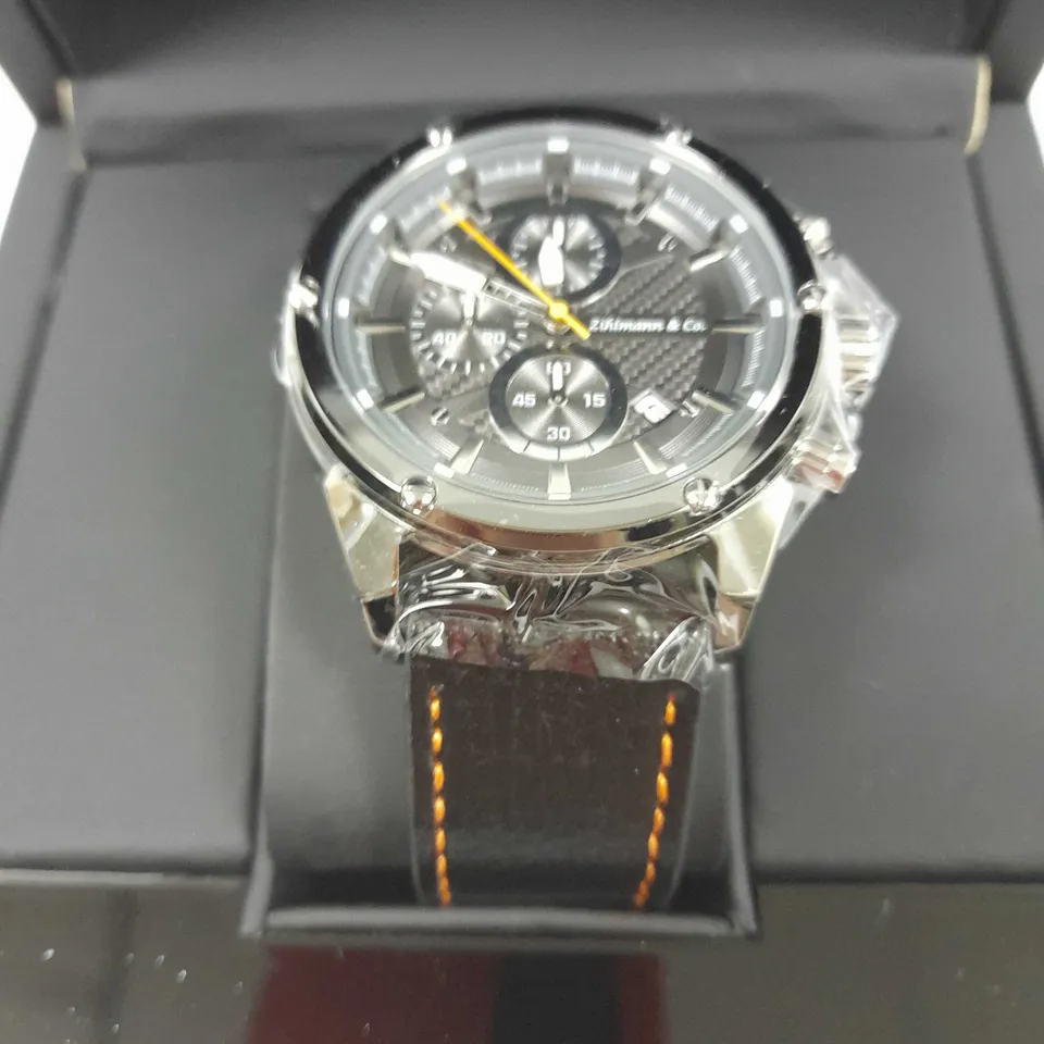 MEN’S ZIHLMANN & CO CHRONOGRAPH WATCH – MODEL ZC60 - BLACK DIAL WITH SUB DIALS – 3ATM WATER RESISTANT – GENUINE LEATHER STRAP 