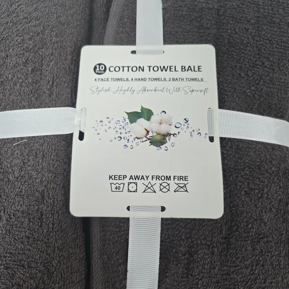 COTTON TOWEL BALE – 10 PIECE BATH TOWELS SET (4 FACE, 4 HAND, 2 BATH) DARK GREY