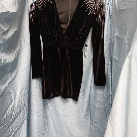 NADINE MERABI VELVET EVENING DRESS WITH SEQUIN SHOULDER EMBELLISHMENTS β UK 8