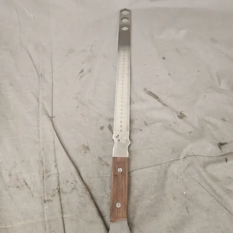 Metal ruler with wooden handle and integrated open-ended wrench end – 30 cm scale