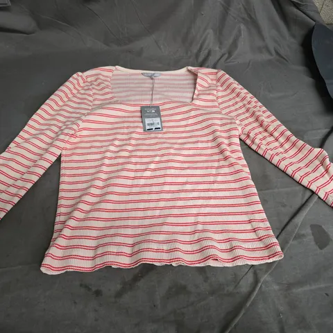 WOMEN'S KNIT TOP – CREAM WITH RED STRIPES