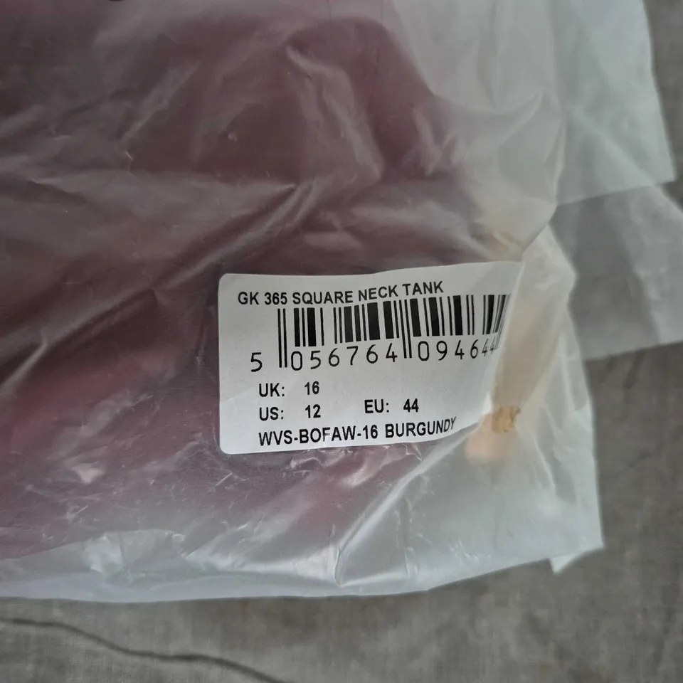 BAGGED GYM KING GK365 SQUARE NECK TANK TOP – BURGUNDY, UK 16 (US 12, EU 44)