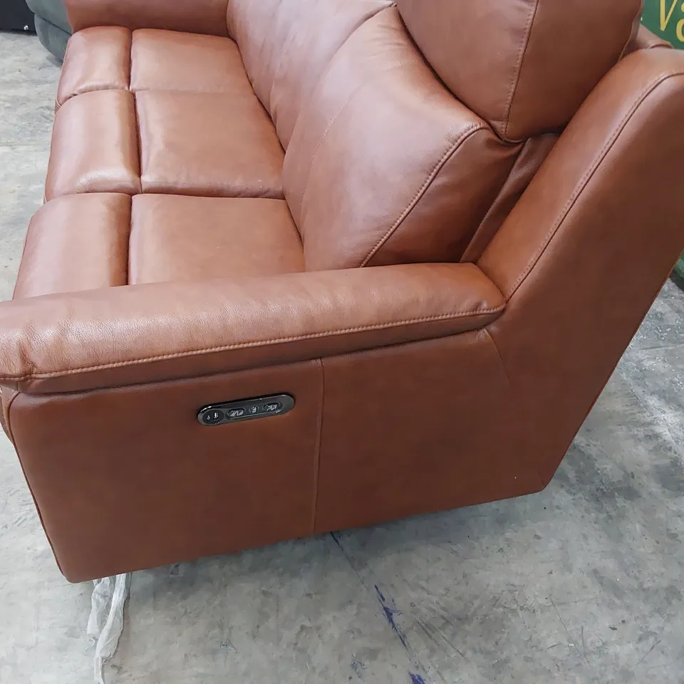 DESIGNER POWER RECLINING THREE SEATER SOFA CHESTNUT LEATHER 
