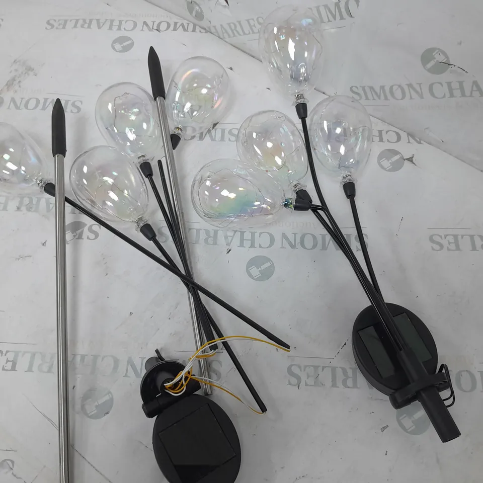 BOXED GARDEN REFLECTIONS SET OF 2 SOLAR LED IRIDESCENT BALLOON CLUSTER STAKE LIGHTS
