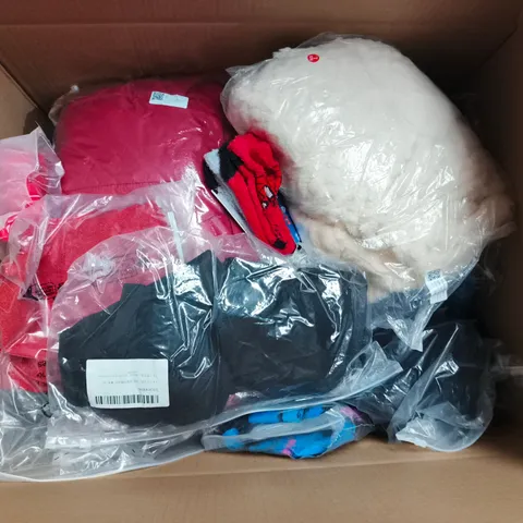 LARGE BOX OF APPROXIMATELY 25 ASSORTED CLOTHING ITEMS IN VARIOUS COLOURS, STYLES AND SIZES - COLLECTION ONLY