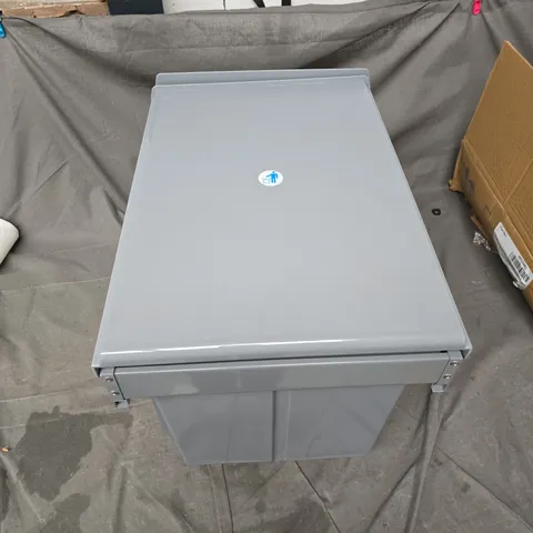 GREY METAL DUAL-BIN STORAGE CABINET WITH LIFT LID