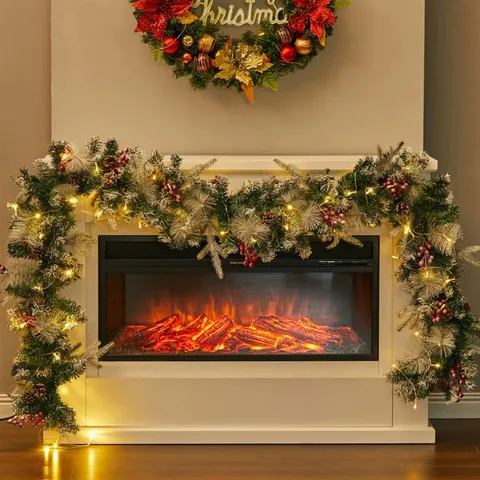 BOXED 270CM LIGHTED FAUX GARLAND WITH LIGHTS