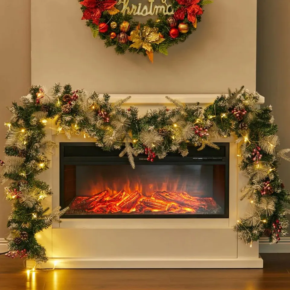 BOXED 270CM LIGHTED FAUX GARLAND WITH LIGHTS