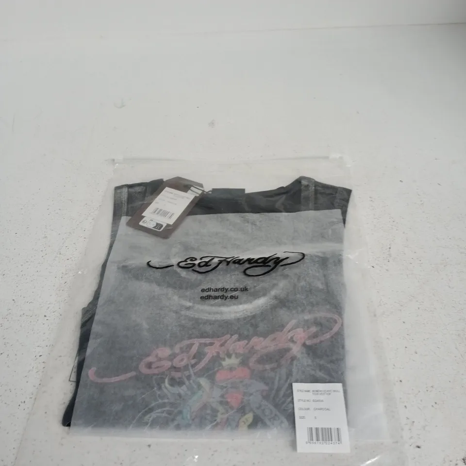 ED HARDY WOMEN'S SKULL TOUR VEST TOP - CHARCOAL, SIZE S (ED4936)