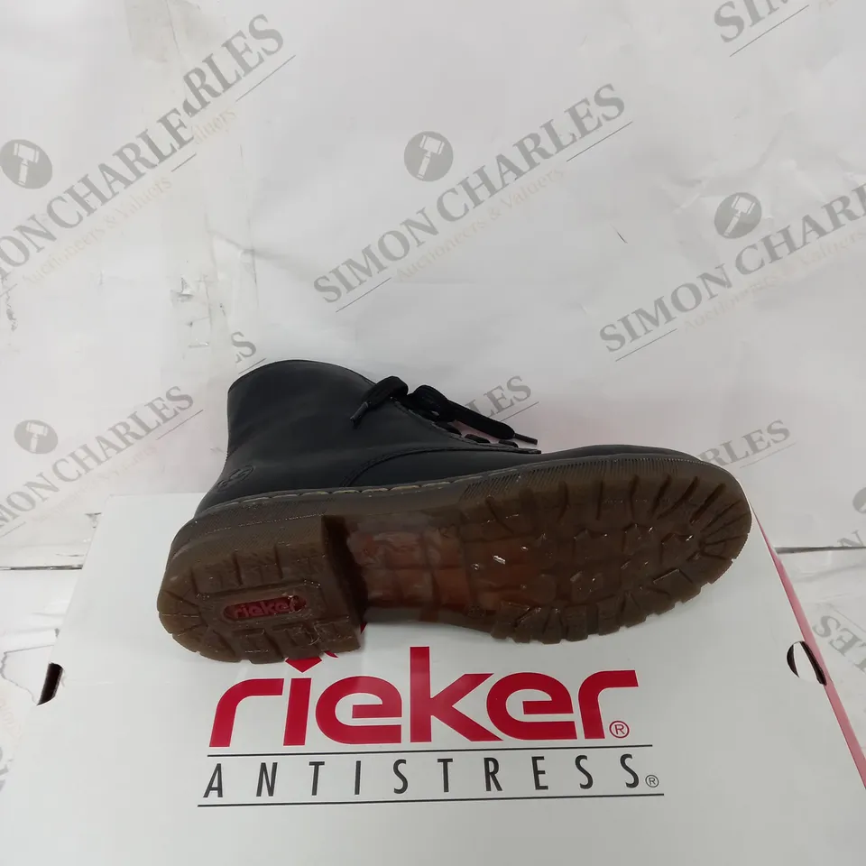 RIEKER LACE ANKLE BOOT BLACK SIZE 6 - BOXED 