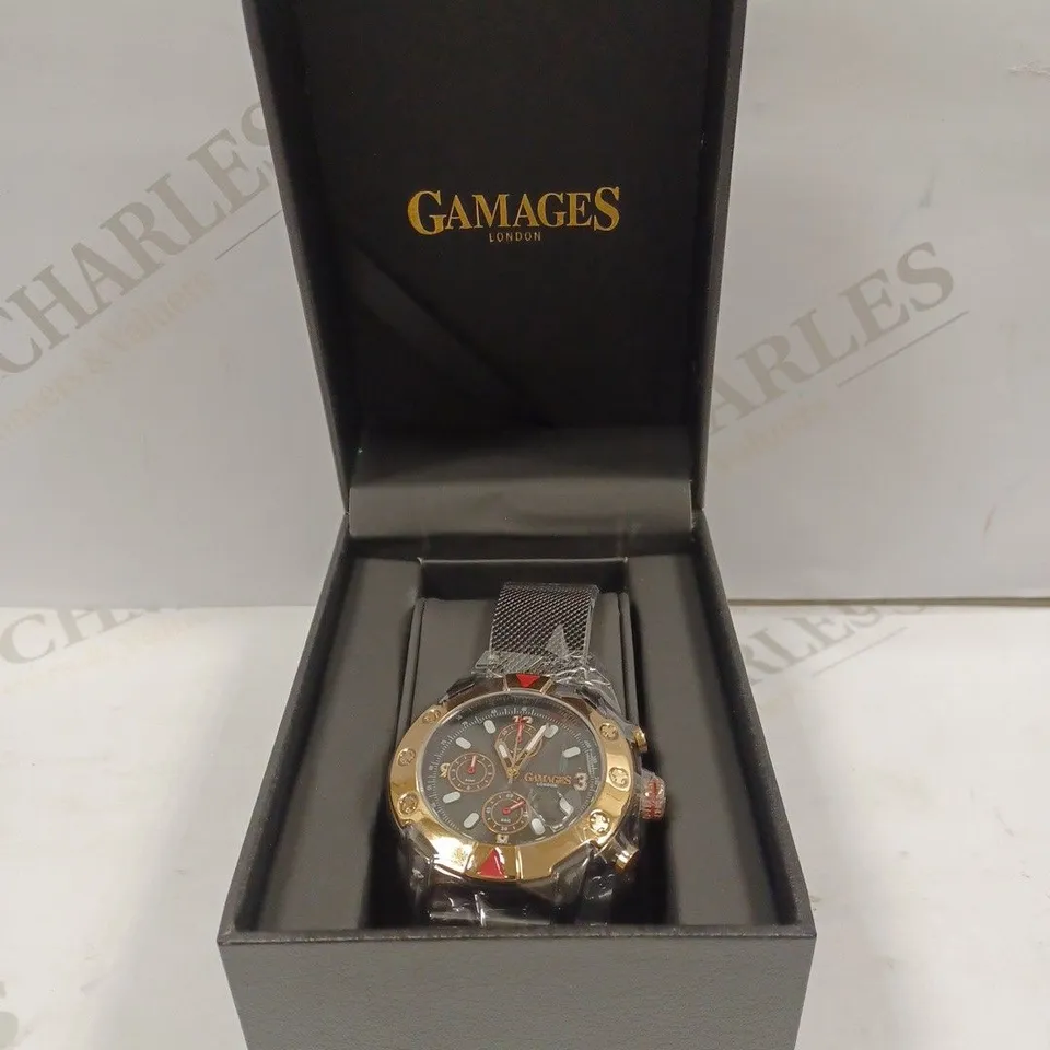 GAMAGES OF LONDON LIMITED EDITION HAND ASSEMBLED MECHANICAL QUARTZ INDUSTRIAL BLACK RRP £825