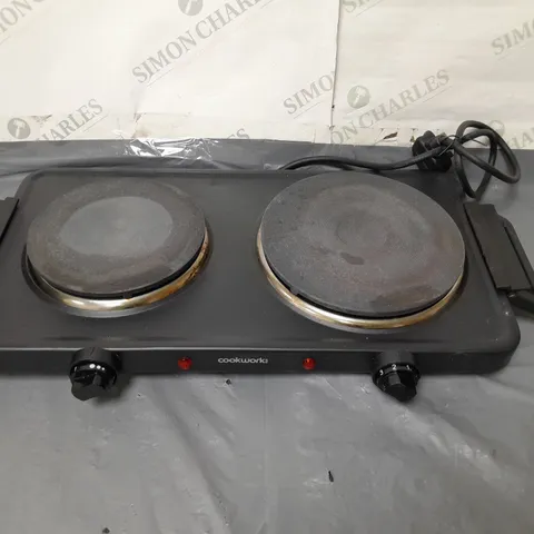 BOXED COOKWORKS BLACK TABLE TOP HOTPLATE DOUBLE HOB 2500 WATT