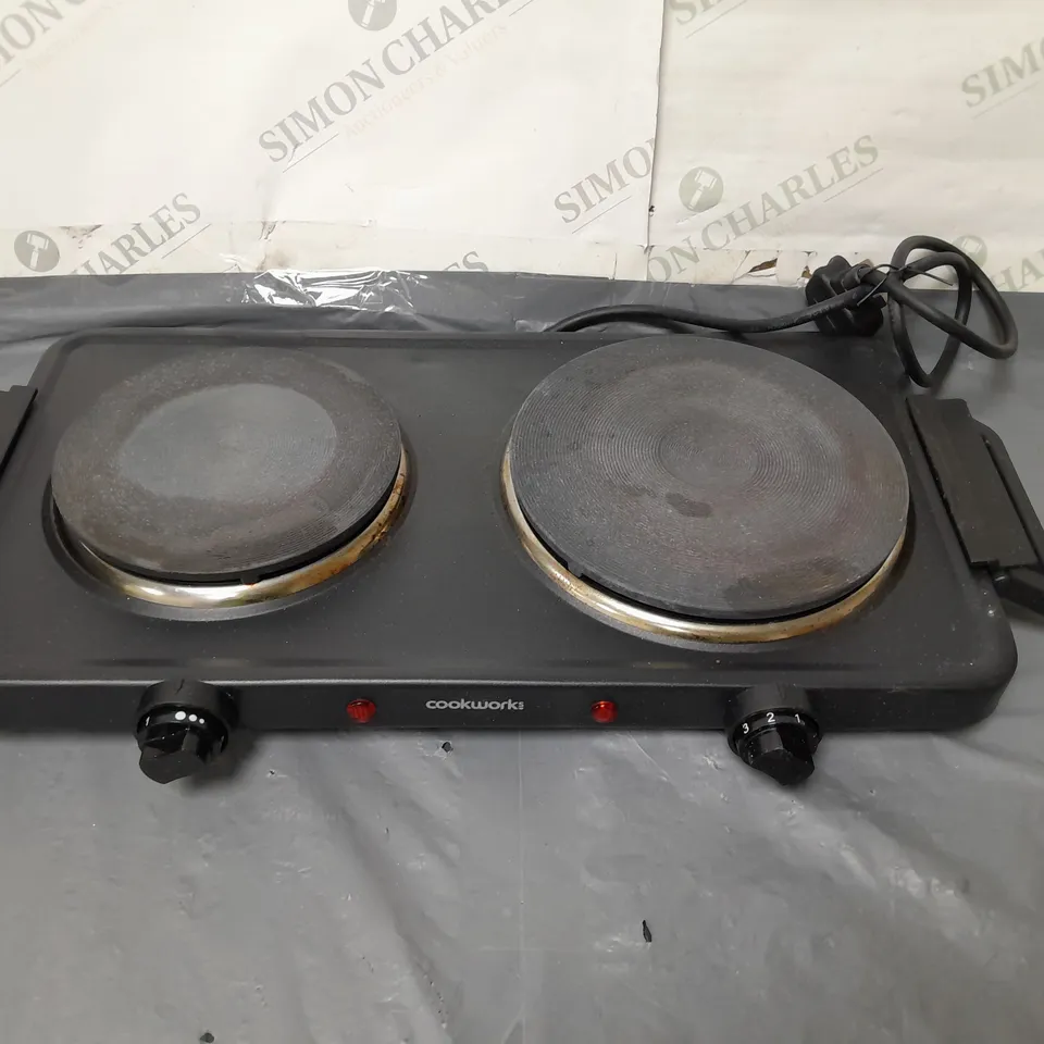 BOXED COOKWORKS BLACK TABLE TOP HOTPLATE DOUBLE HOB 2500 WATT