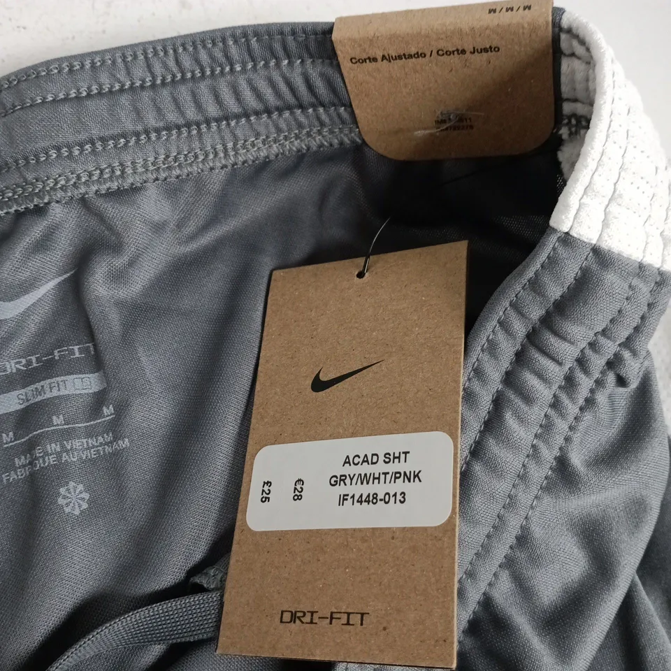 NIKE ACADEMY SHORTS – DRI-FIT SLIM FIT, GRY/WHT/PNK, SIZE M (IF1448-013)
