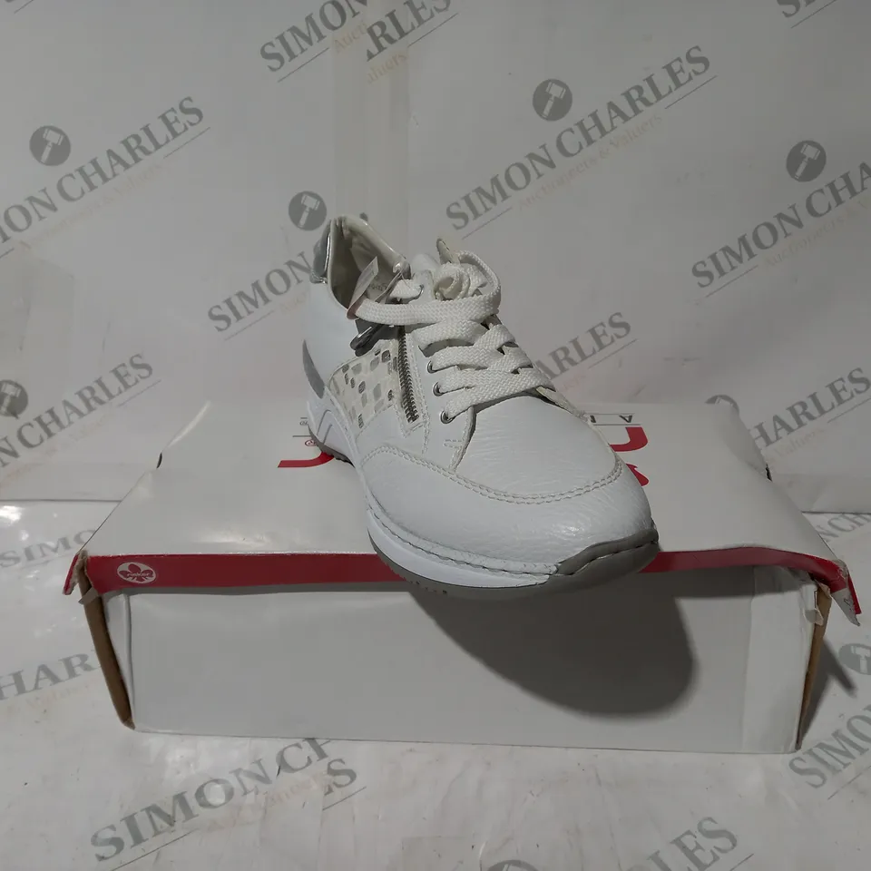 boxed PAIR OF RIEKER LACE UP SPORT TRAINERS in white uk SIZE 6
