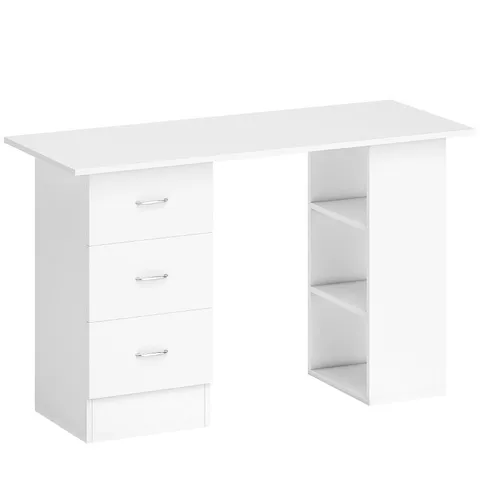 BOXED HOMCOM COMPUTER DESK WITH 3 STORAGE SHELVES AND 3 DRAWERS, 120 X 49 X 72CM - WHITE (1 BOX)