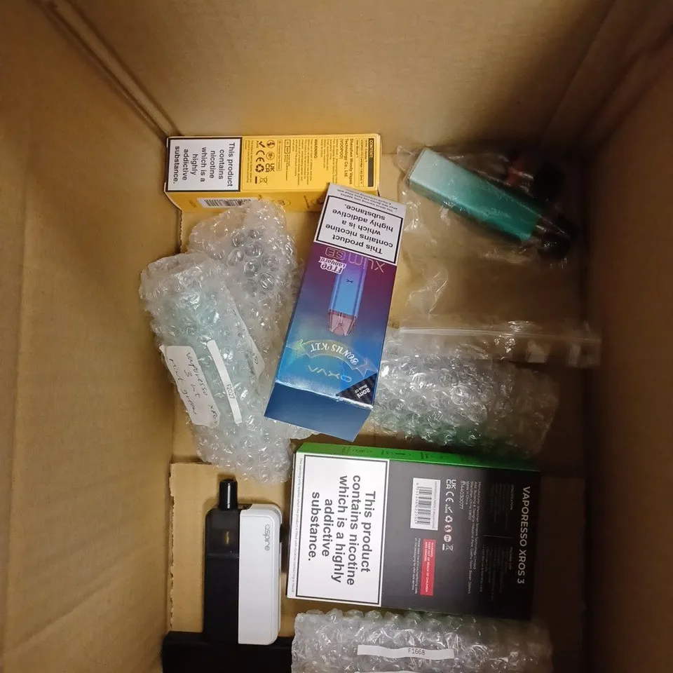 BOX OF APPROX 10 ITEMS TO INCLUDE VAPORESSO XROS, VAPORESSO LUXE QS, OXVA XLIM SE.
