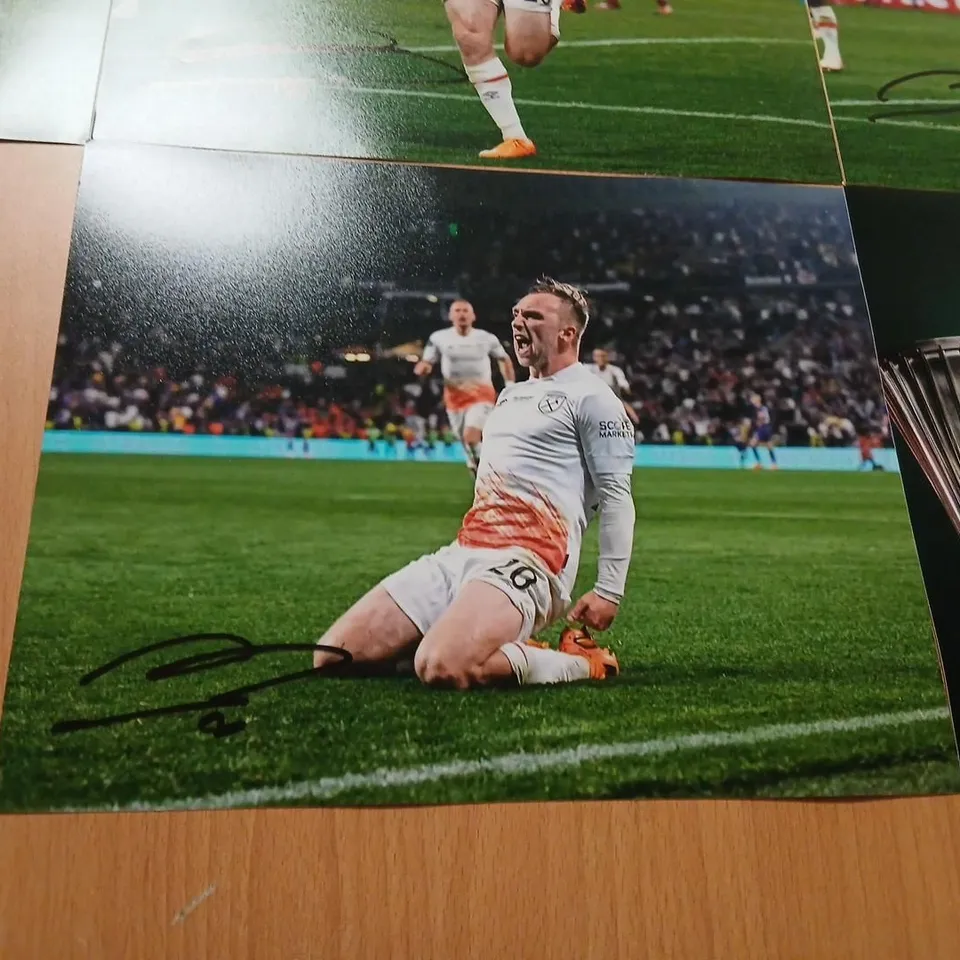 SIX ASSORTED SIGNED JARED BOWEN PHOTOGRAPHS FROM THE JUNE 2023  UEFA EUROPA CONFERENCE LEAGUE FINAL WHERE WEST HAM UNITED DEFEATED FIORENTINA 2-1 