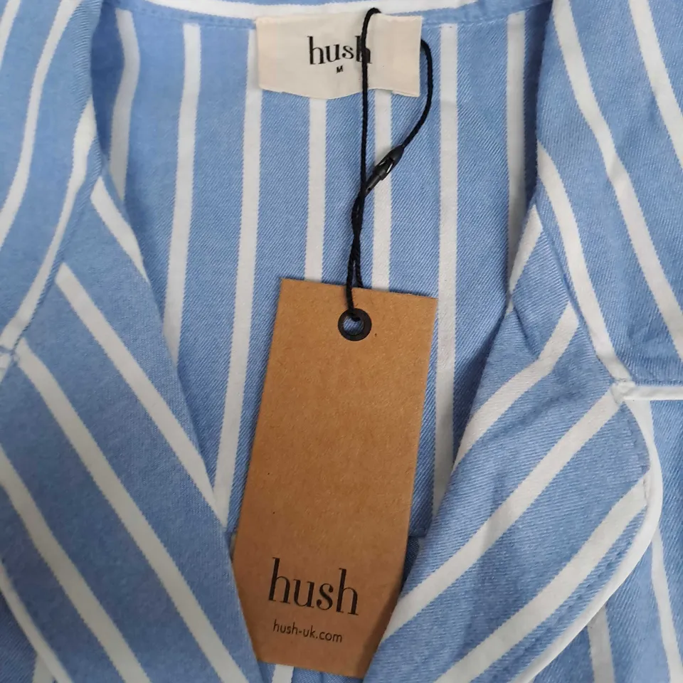 HUSH AMITA BRUSHED COTTON BLEND PYJAMA TOP IN BLUE/WHITE - MEDIUM