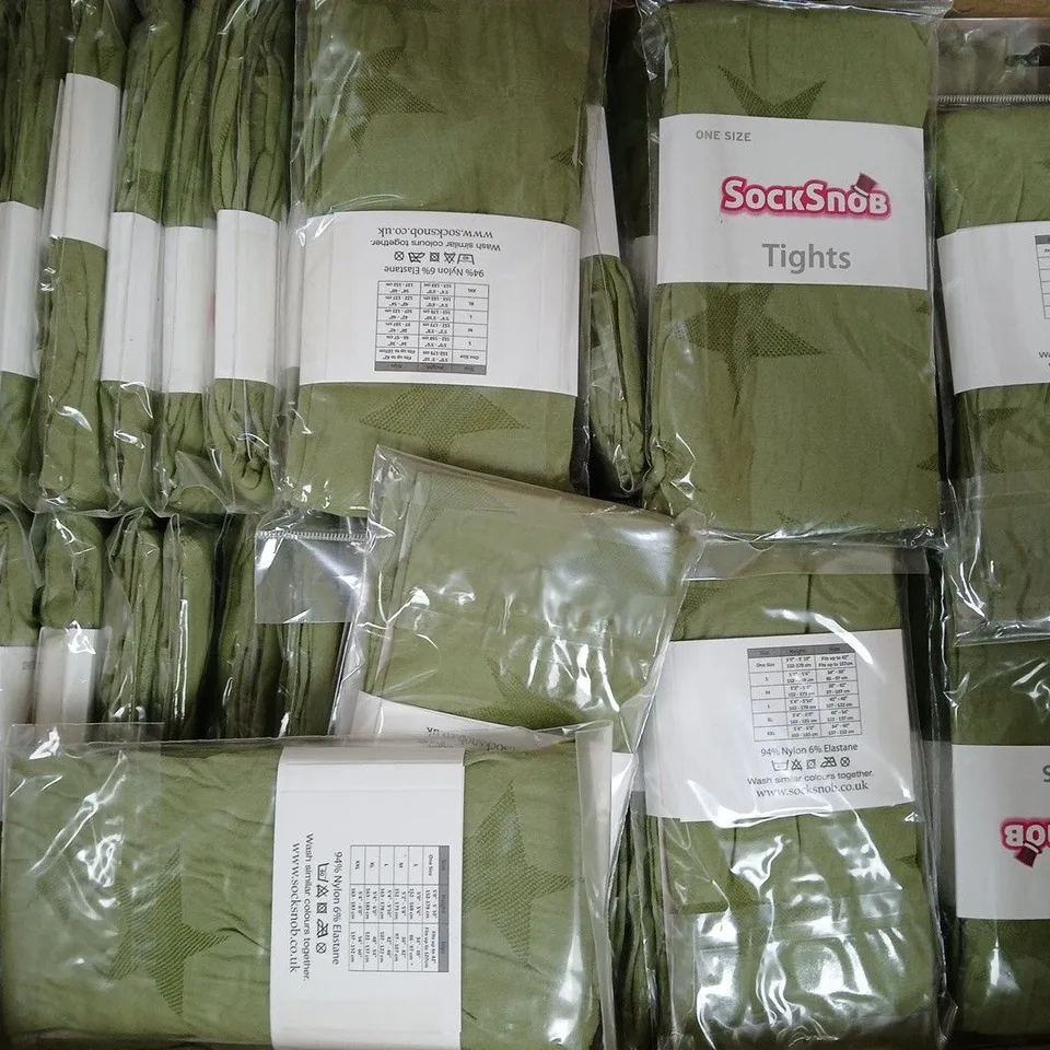 BOX OF APPROXIMATELY 100 PAIRS OF SOCKSNOB STAR TIGHS IN AVOCADO GREEN - COLLECTION ONLY