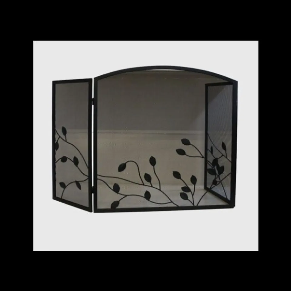 BOXED INGLENOOK FIRE77 3 PANEL FIRE SCREEN WITH LEAF DESIGN - BLACK (78X74X71X30CM)