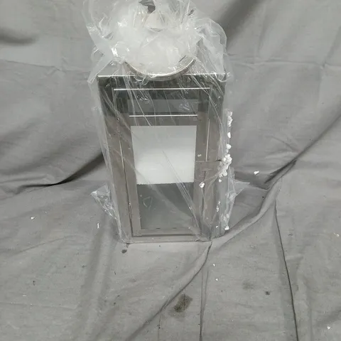 METAL AND GLASS LANTERN ORNAMENT. ITEM IS DAMAGED
