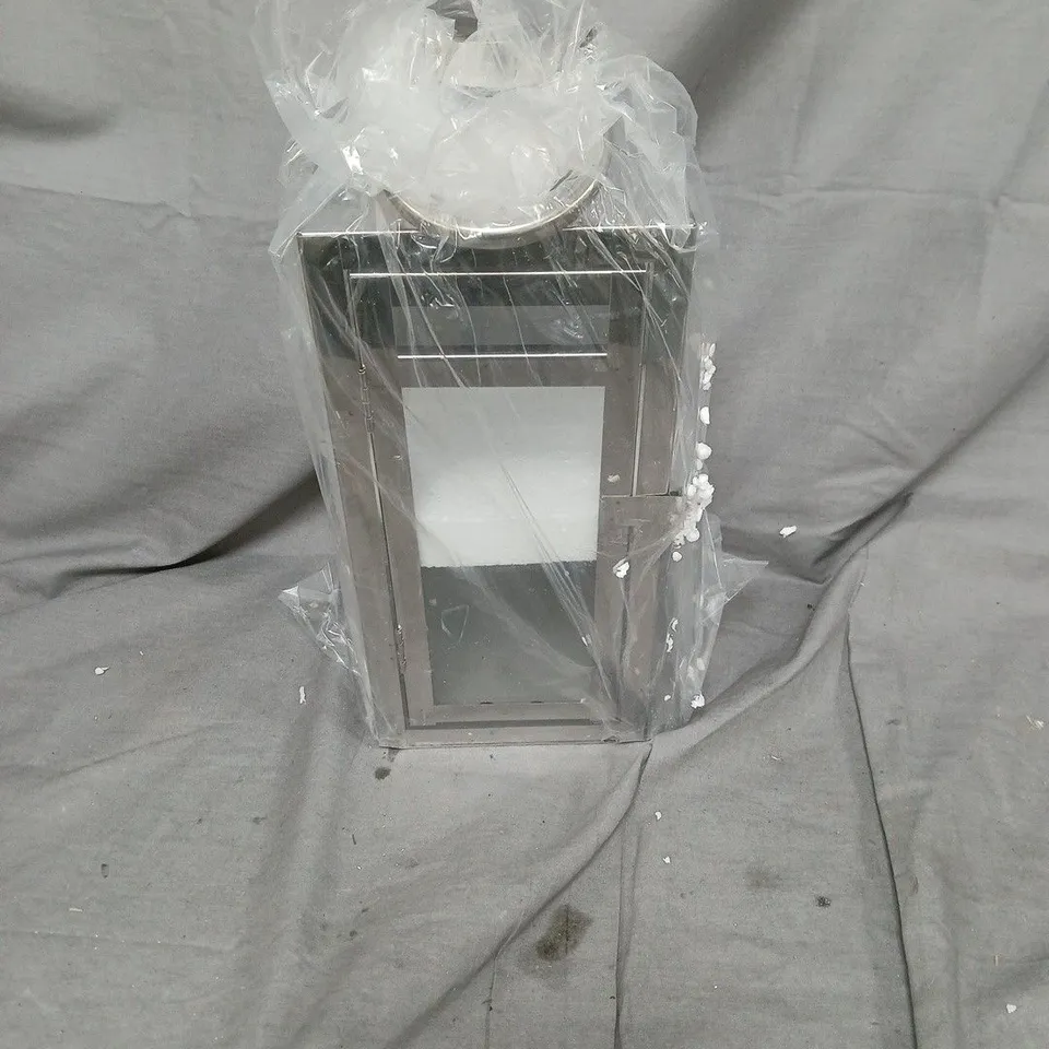 METAL AND GLASS LANTERN ORNAMENT. ITEM IS DAMAGED