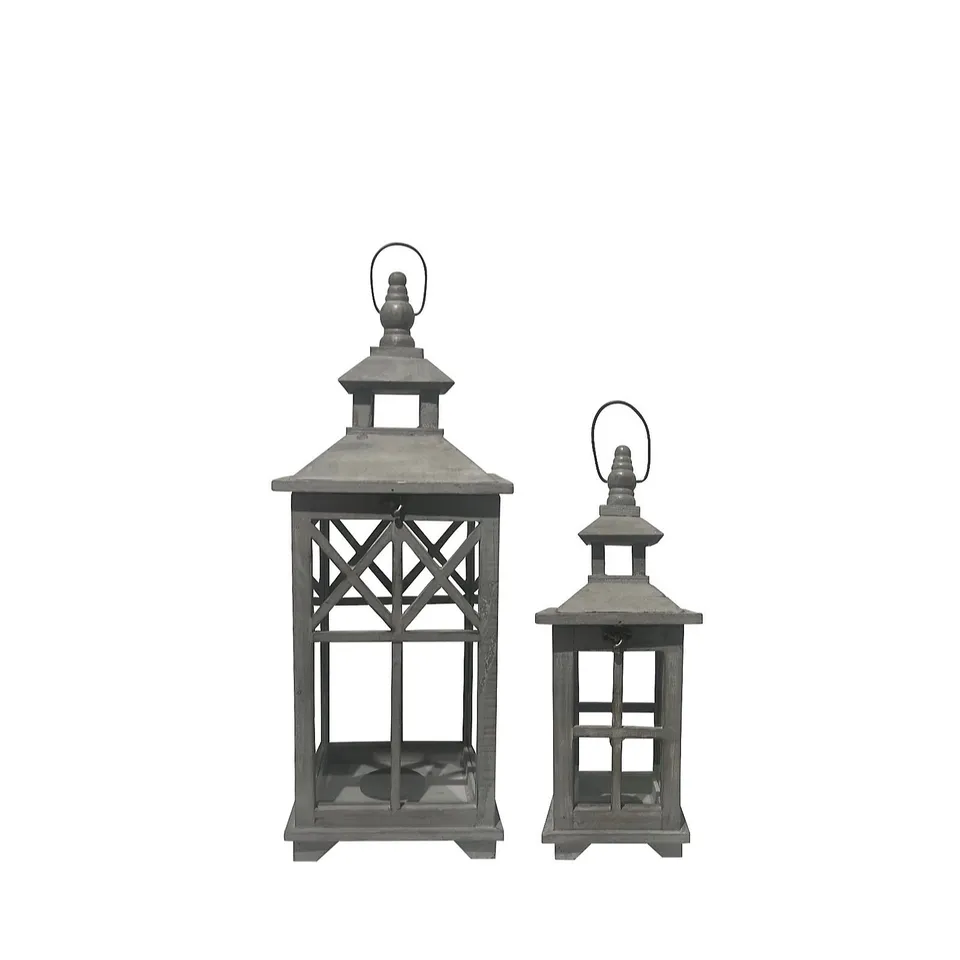 OTTERS BROOK SET OF 2 SLATE GREY WOODEN LANTERNS