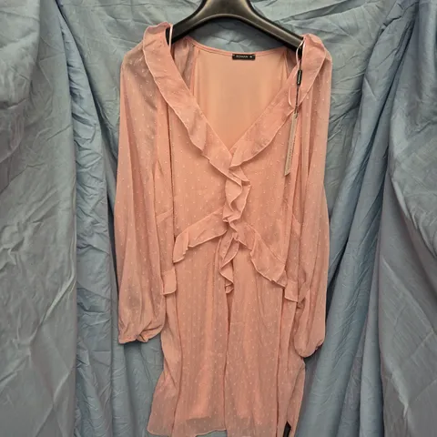 ROMAN PINK DOBBY FRILL DRESS – UK SIZE 18