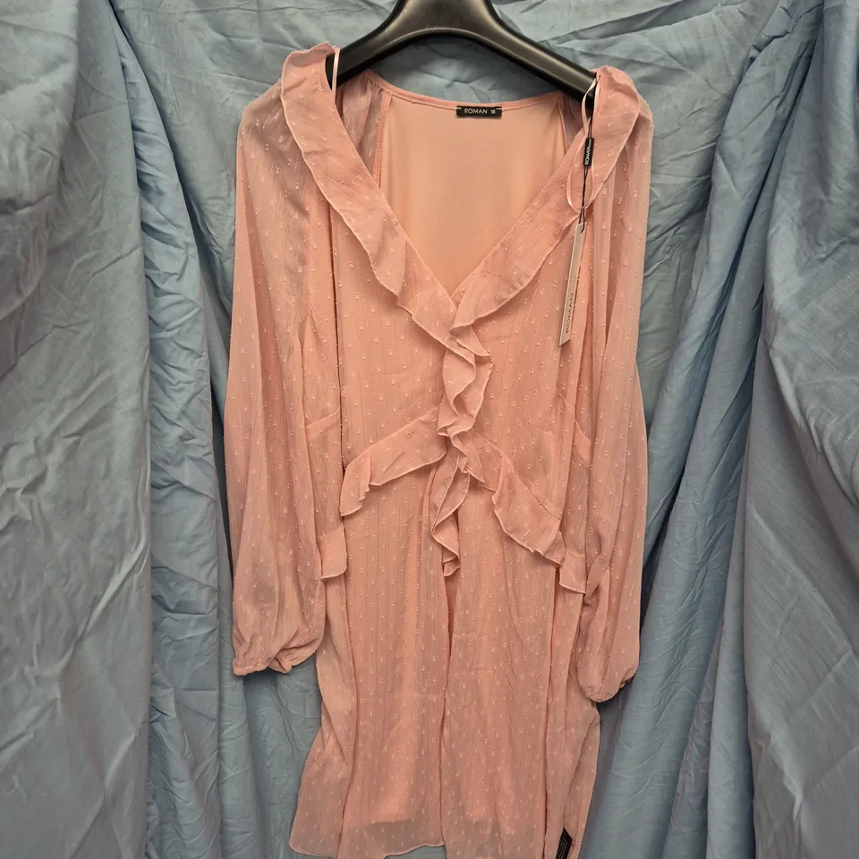 ROMAN PINK DOBBY FRILL DRESS – UK SIZE 18