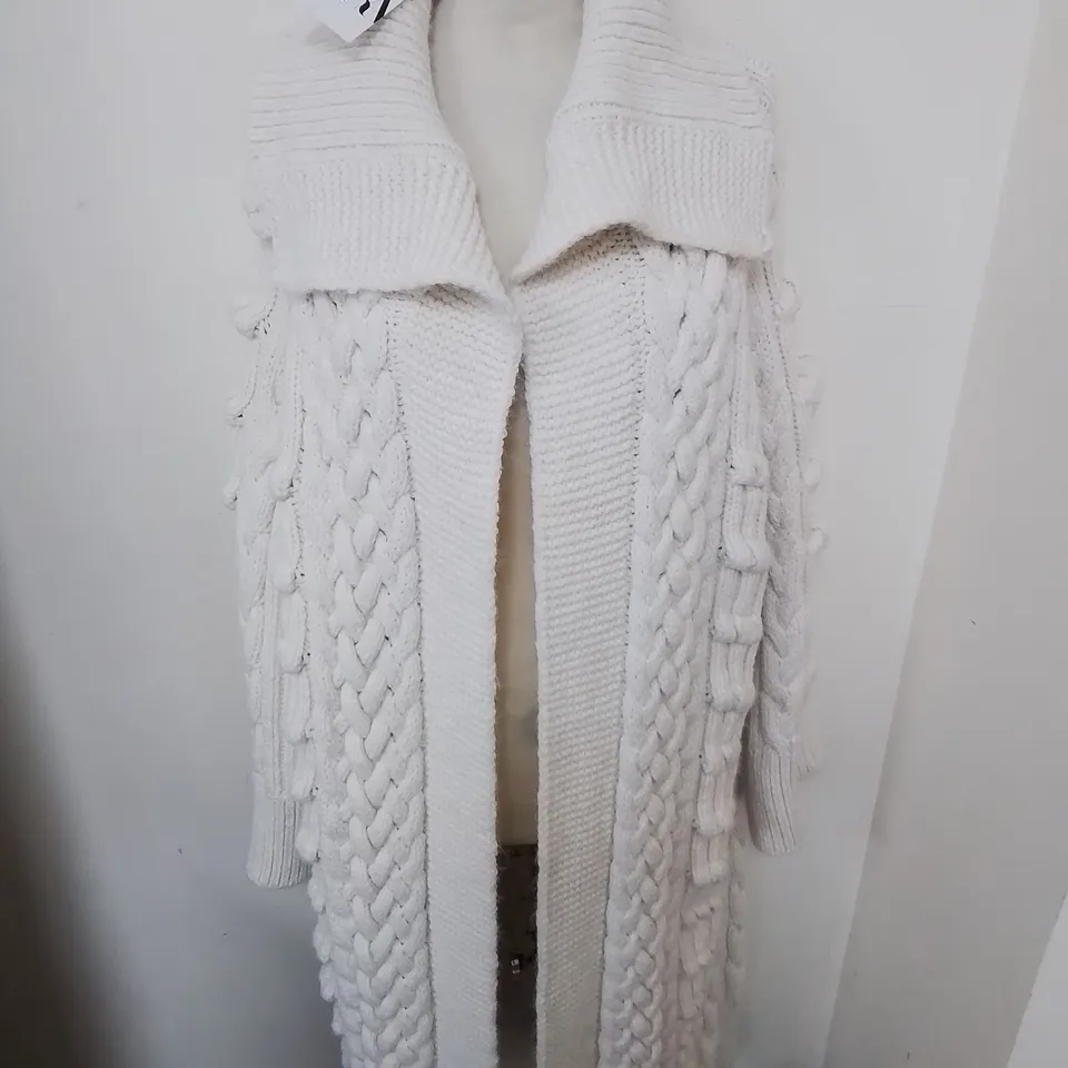 ZARA CHUNKY KNIT MAXI CARDIGAN IN CREAM - UK L