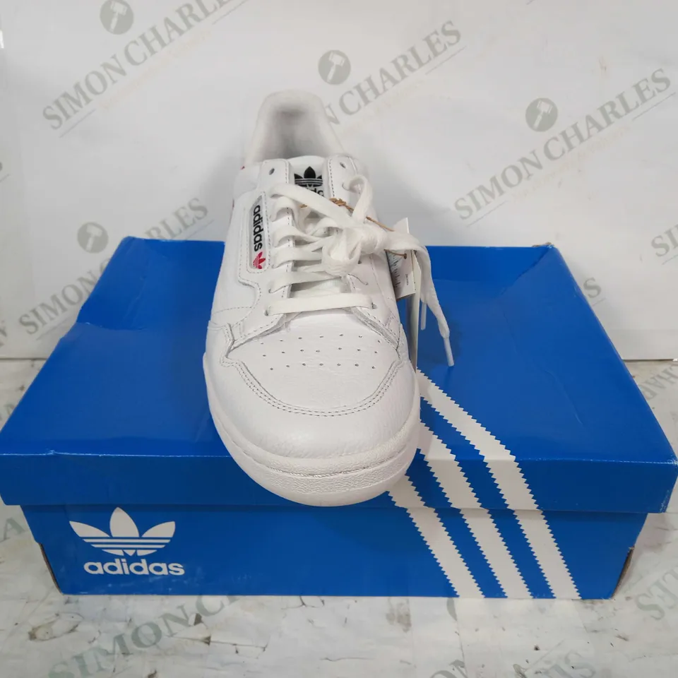 BOXED PAIR OF ADIDAS CONTINENTAL 80 SHOES IN WHITE UK SIZE 10