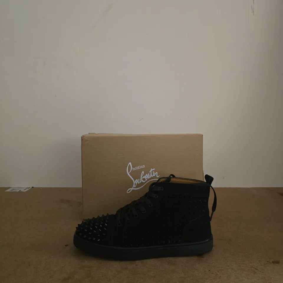 CHRISTIAN LOUBOUTIN LOUBI SPIKE HIGH-TOP SNEAKERS, BLACK EU 44