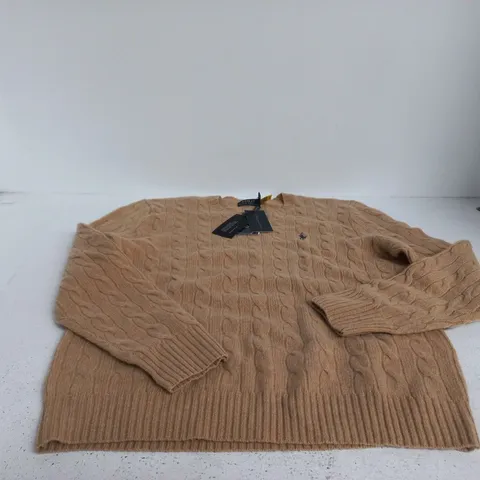 POLO RALPH LAUREN BROWN KNITTED JUMPER LARGE