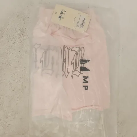 BAGGED MY PROTEIN WOMEN'S LIFT GRAPHIC LIGHTWEIGHT LOOPBACK SHORTS IN BABY PINK SIZE XS