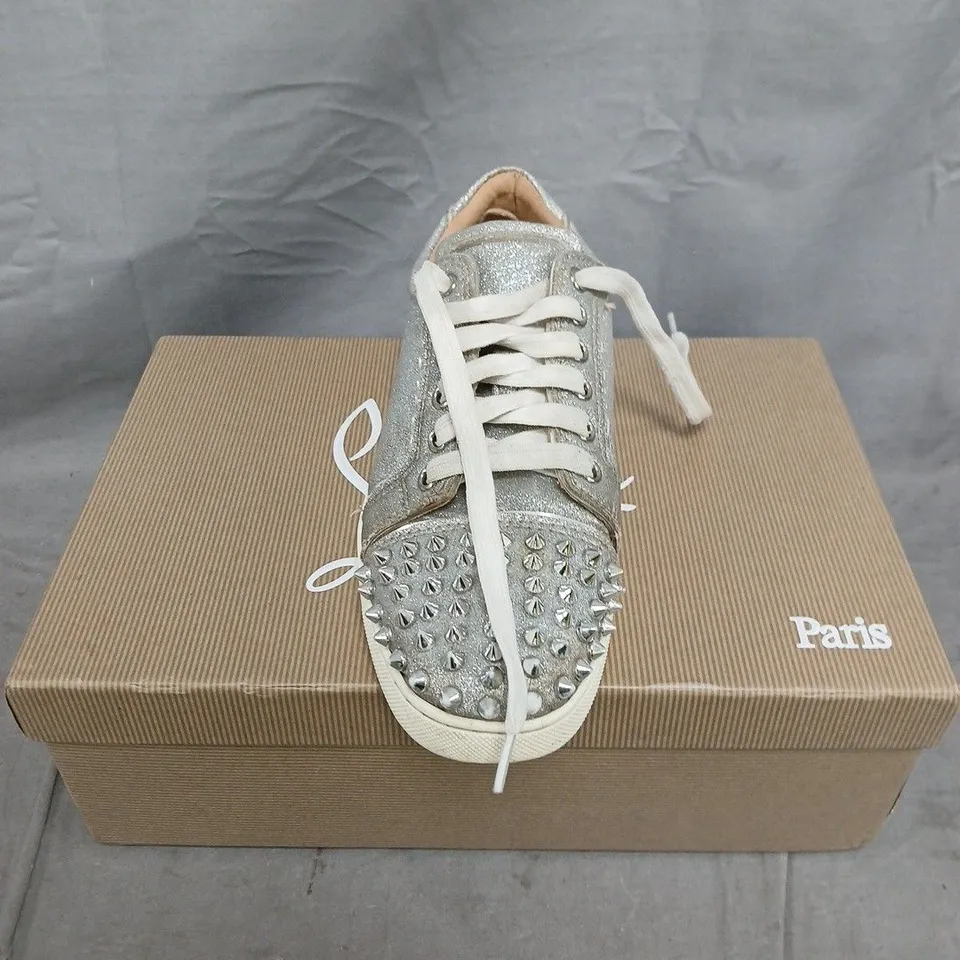 BOXED PAIR OF LOUIS STRASS FLAT VEAU VELOURS TRAINERS - 3.5