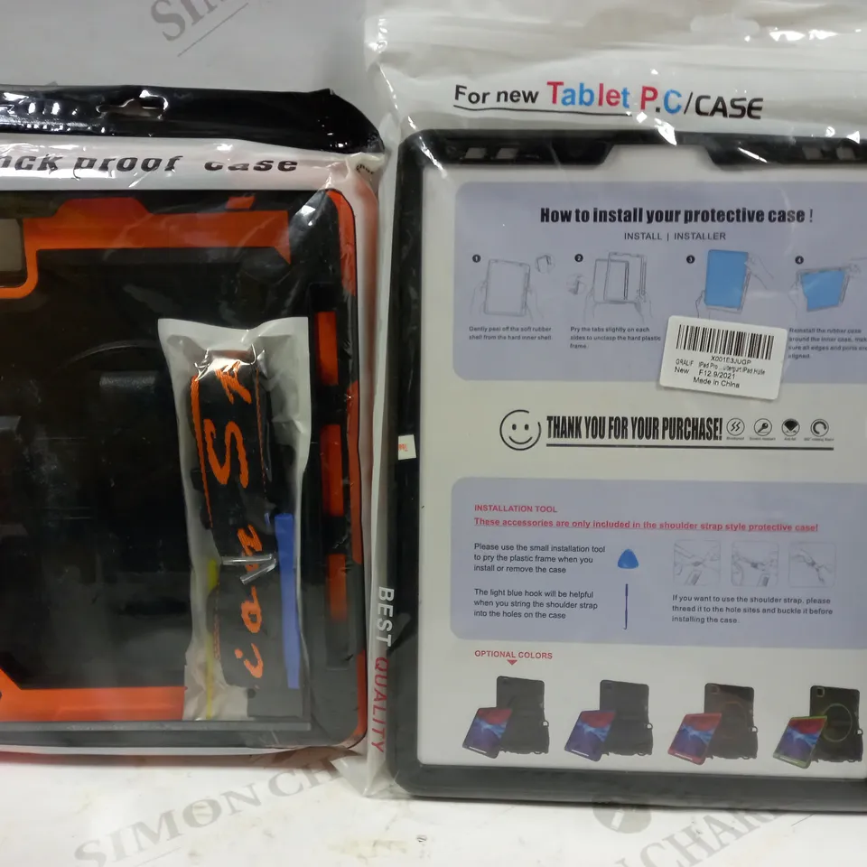 LOT OF 2 NEW TABLET CASES TO INCLUDE SHOCKPROOF CASE FOR IPAD AIR 4/IPAD PRO 11 - ORANGE/BLACK, AND A BLACK CASE OF IPAD PRO