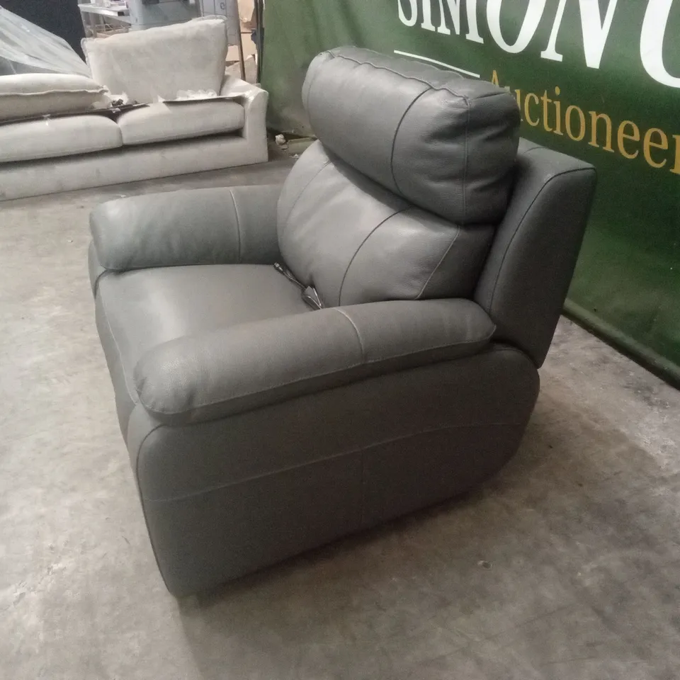 QUALITY DESIGNER ITALIAN MADE PATRIZIO ELECTRIC RECLINER LEATHER CHAIR - GREY