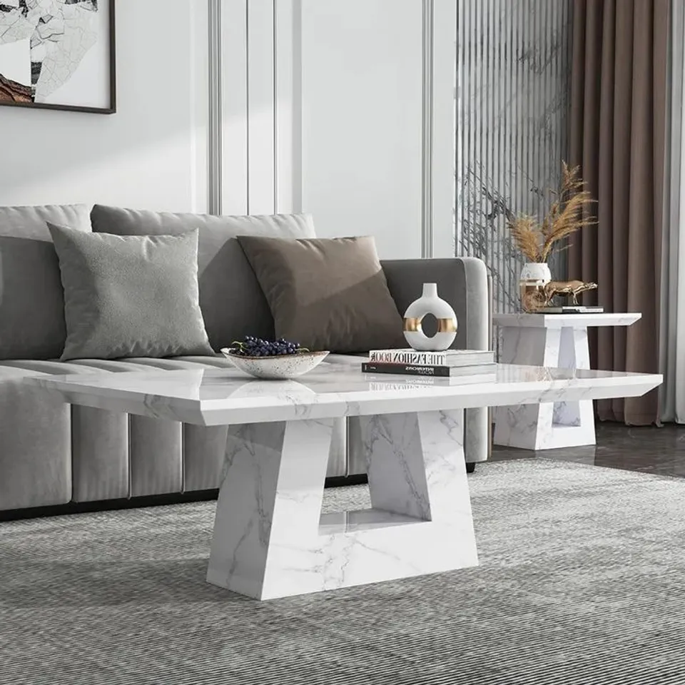 BOXED MILAN COFFEE TABLE - WHITE FAUX MARBLE (2 BOXES)