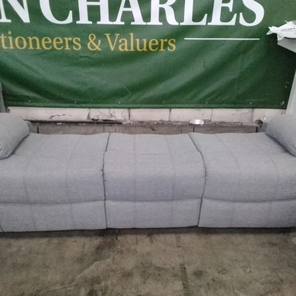 QUALITY DESIGNER 3 SEATER MANUAL RECLINER SOFA - GREY FABRIC (NO BACK)